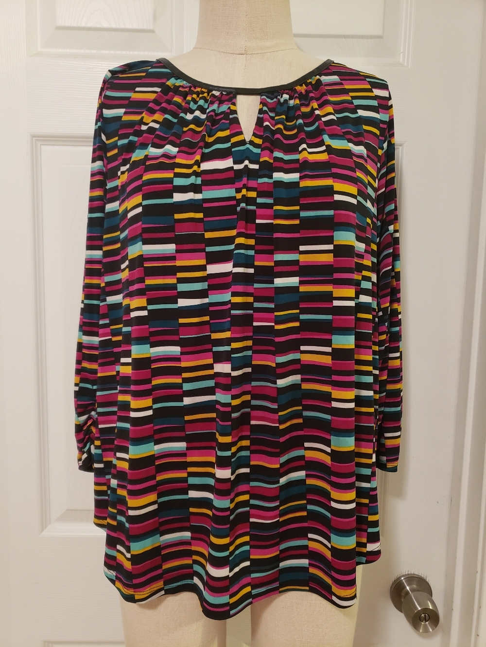 Striped Multicolor Keyhole Neck Blouse Size 2X